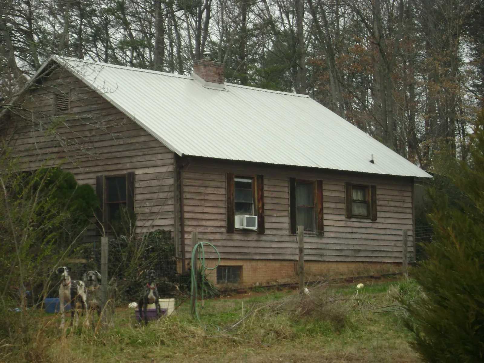 White metal roof on an old wood sided farmhouse, from a Asphalt Shingle Roof Repair job in Medicine Lodge